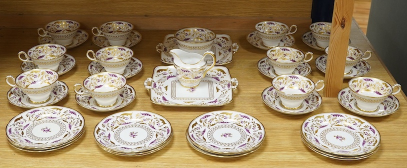 A Grosvenor china part tea set, c.1900, largest 25cm wide. Condition - varies